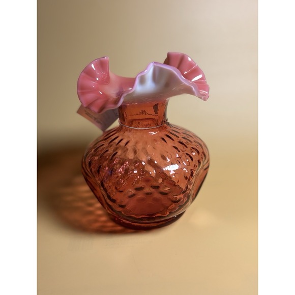Fenton Art Glass Country Cranberry Vase Ruffled Edge Handcrafted with gold - Picture 7 of 15